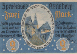 2 MARK 1921 Stadt ARNSBERG Westphalia UNC DEUTSCHLAND Notgeld Banknote #PA119 - Lokale Ausgaben