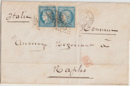 MARITIME - 1873 - RARE CACHET !! BAT. A VAP. BONE -  ALGER ! / LETTRE De BOUGIE (ALGERIE) => NAPLES ! - Maritieme Post