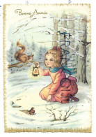 Petite Fille, Lanterne, écureuil / Squirrel, Oiseaux, Forêt Enneigée:" Bonne Année" - Nouvel An