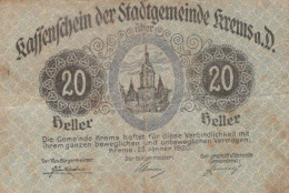 20 HELLER 1920 Stadt KREMS AN DER DONAU Niedrigeren Österreich Notgeld #PD680 - [11] Emissions Locales