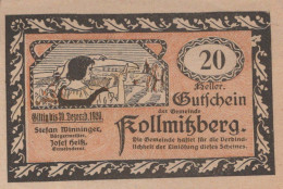 20 HELLER 1920 Stadt KOLLMITZBERG Niedrigeren Österreich Notgeld #PD723 - [11] Emissions Locales