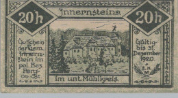 20 HELLER 1920 Stadt INNERNSTEIN Oberösterreich Österreich Notgeld Papiergeld Banknote #PG889 - [11] Emissions Locales