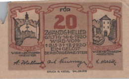 20 HELLER 1920 Stadt HALLEIN Salzburg Österreich Notgeld Banknote #PD616 - [11] Emissions Locales