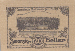 20 HELLER 1920 Stadt HAIDERSHOFEN Niedrigeren Österreich Notgeld #PD618 - [11] Local Banknote Issues