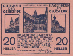 20 HELLER 1920 Stadt HAGENBERG Oberösterreich Österreich Notgeld Papiergeld Banknote #PG880 - [11] Local Banknote Issues