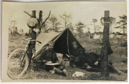 Photo Ancienne - Snapshot - Carte Photo - Militaire - 4è Tirailleurs - Campement Bivouac - Vélo Bicyclette - 1917 - WW1 - Oorlog, Militair