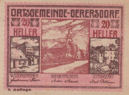20 HELLER 1920 Stadt GERERSDORF Niedrigeren Österreich Notgeld #PF787 - Lokale Ausgaben