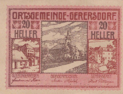 20 HELLER 1920 Stadt GERERSDORF Niedrigeren Österreich Notgeld Papiergeld Banknote #PG561 - Lokale Ausgaben