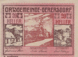 20 HELLER 1920 Stadt GERERSDORF Niedrigeren Österreich Notgeld #PE904 - Lokale Ausgaben