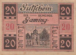 20 HELLER 1920 Stadt GAMING Niedrigeren Österreich Notgeld Banknote #PF184 - Lokale Ausgaben