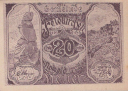 20 HELLER 1920 Stadt FELDKIRCHEN AN DER DONAU Oberösterreich Österreich Notgeld Papiergeld Banknote #PG551 - Lokale Ausgaben