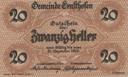 20 HELLER 1920 Stadt ERNSTHOFEN Niedrigeren Österreich Notgeld Papiergeld Banknote #PG543 - Lokale Ausgaben