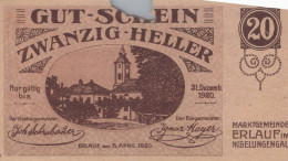 20 HELLER 1920 Stadt ERLAUF IM NIBELUNGENGAU Niedrigeren Österreich #PI328 - Lokale Ausgaben