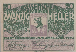 20 HELLER 1920 Stadt BERNDORF Niedrigeren Österreich Notgeld Banknote #PF111 - [11] Emisiones Locales