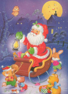 SANTA CLAUS ANIMALS CHRISTMAS Holidays Vintage Postcard CPSM #PAK714.GB - Santa Claus
