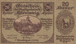 20 HELLER 1921 Stadt ALLENTSTEIG Niedrigeren Österreich Notgeld #PE136 - [11] Emisiones Locales