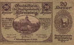 20 HELLER 1921 Stadt ALLENTSTEIG Niedrigeren Österreich Notgeld #PE135 - [11] Emisiones Locales