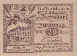 20 HELLER 1920 Stadt ZIERSDORF Niedrigeren Österreich Notgeld Banknote #PE127 - Lokale Ausgaben