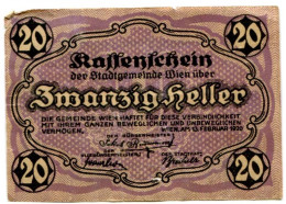 20 HELLER 1920 Stadt Wien Österreich Notgeld Papiergeld Banknote #PL583 - Lokale Ausgaben