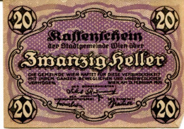 20 HELLER 1920 Stadt Wien Österreich Notgeld Papiergeld Banknote #PL565 - [11] Lokale Uitgaven