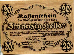 20 HELLER 1920 Stadt Wien Österreich Notgeld Papiergeld Banknote #PL563 - [11] Lokale Uitgaven