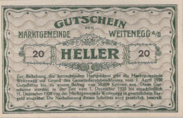 20 HELLER 1920 Stadt WEITENEGG Niedrigeren Österreich Notgeld Papiergeld Banknote #PG746 - [11] Lokale Uitgaven