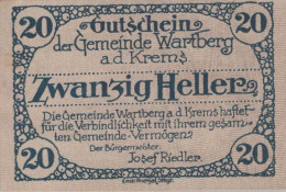 20 HELLER 1920 Stadt WARTBERG AN DER KREMS Oberösterreich Österreich Notgeld Papiergeld Banknote #PG737 - Lokale Ausgaben