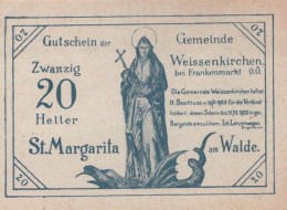 20 HELLER 1920 Stadt WEISSENKIRCHEN BEI FRANKENMARKT Oberösterreich Österreich Notgeld Papiergeld Banknote #PG743 - Lokale Ausgaben