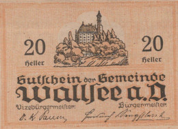 20 HELLER 1920 Stadt WALLSEE AN DONAU Niedrigeren Österreich Notgeld Papiergeld Banknote #PG734 - [11] Lokale Uitgaven