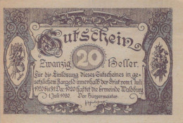 20 HELLER 1920 Stadt WALDBURG Oberösterreich Österreich Notgeld Papiergeld Banknote #PG785 - [11] Lokale Uitgaven