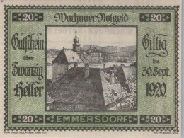 20 HELLER 1920 Stadt WACHAU Niedrigeren Österreich Notgeld Papiergeld Banknote #PG714 - Lokale Ausgaben