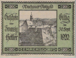 20 HELLER 1920 Stadt WACHAU Niedrigeren Österreich Notgeld Banknote #PF326 - Lokale Ausgaben