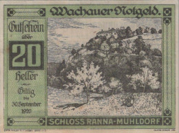 20 HELLER 1920 Stadt WACHAU Niedrigeren Österreich Notgeld Banknote #PE727 - Lokale Ausgaben