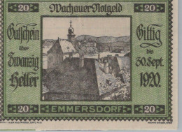 20 HELLER 1920 Stadt WACHAU Niedrigeren Österreich Notgeld Banknote #PE086 - Lokale Ausgaben