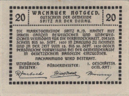 20 HELLER 1920 Stadt WACHAU Niedrigeren Österreich Notgeld Banknote #PE092 - Lokale Ausgaben