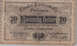 20 HELLER 1920 Stadt TYROL Tyrol Österreich Notgeld Papiergeld Banknote #PF240 - [11] Lokale Uitgaven