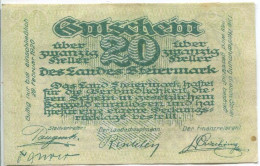 20 HELLER 1920 Stadt STYRIA Styria Österreich Notgeld Papiergeld Banknote #PL757 - [11] Lokale Uitgaven