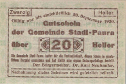 20 HELLER 1920 Stadt STADL-PAURA Oberösterreich Österreich Notgeld Papiergeld Banknote #PG770 - Lokale Ausgaben