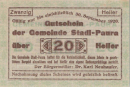 20 HELLER 1920 Stadt STADL-PAURA Oberösterreich Österreich UNC Österreich Notgeld #PH092 - Lokale Ausgaben