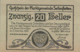 20 HELLER 1920 Stadt SEITENSTETTEN Niedrigeren Österreich Notgeld Papiergeld Banknote #PG671 - [11] Emissions Locales