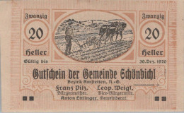 20 HELLER 1920 Stadt SCHoNBICHEL Niedrigeren Österreich Notgeld #PE693 - [11] Local Banknote Issues