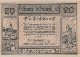 20 HELLER 1920 Stadt SCHEIBBS Niedrigeren Österreich Notgeld Papiergeld Banknote #PG788 - [11] Local Banknote Issues