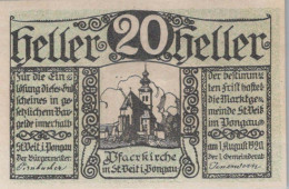 20 HELLER 1920 Stadt SANKT VEIT IM PONGAU Salzburg Österreich Notgeld Papiergeld Banknote #PG695 - [11] Emissions Locales