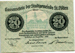 20 HELLER 1920 Stadt SANKT PoLTEN Niedrigeren Österreich Notgeld Papiergeld Banknote #PL896 - [11] Emissions Locales