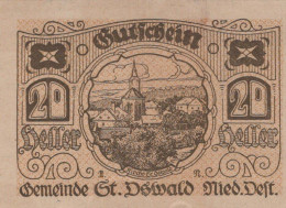 20 HELLER 1920 Stadt SANKT OSWALD Niedrigeren Österreich Notgeld #PE629 - [11] Emisiones Locales