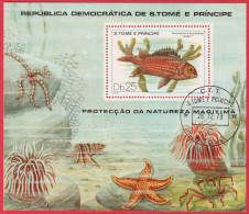 N° Yvert & Tellier BL14 - Sao Tomé-et-Principe (1979) (Oblitéré)- Protection Nature-Holocentrus Axensionis ''Caqui'' (1) - Sao Tomé E Principe