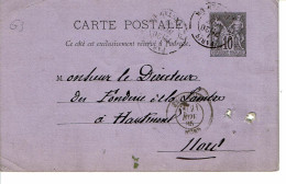 ENTIER POSTAL FRANCAIS 10C NOIR SUR BLEU  G3 - 1876-1898 Sage (Type II)