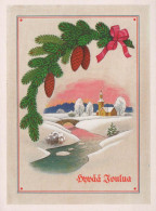 Feliz Año Navidad IGLESIA Vintage Tarjeta Postal CPSM #PBO106.ES - Anno Nuovo