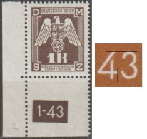 018/ Pof. SL 18, Corner Stamp, Plate Number 1-43, Type 1, Var. 2 - Ongebruikt