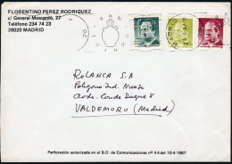 Madrid - Perforado - Edi O 2829+2832+2833 - Sobre Perforación "fp" De Madrid A Valdemoro - Cartas & Documentos